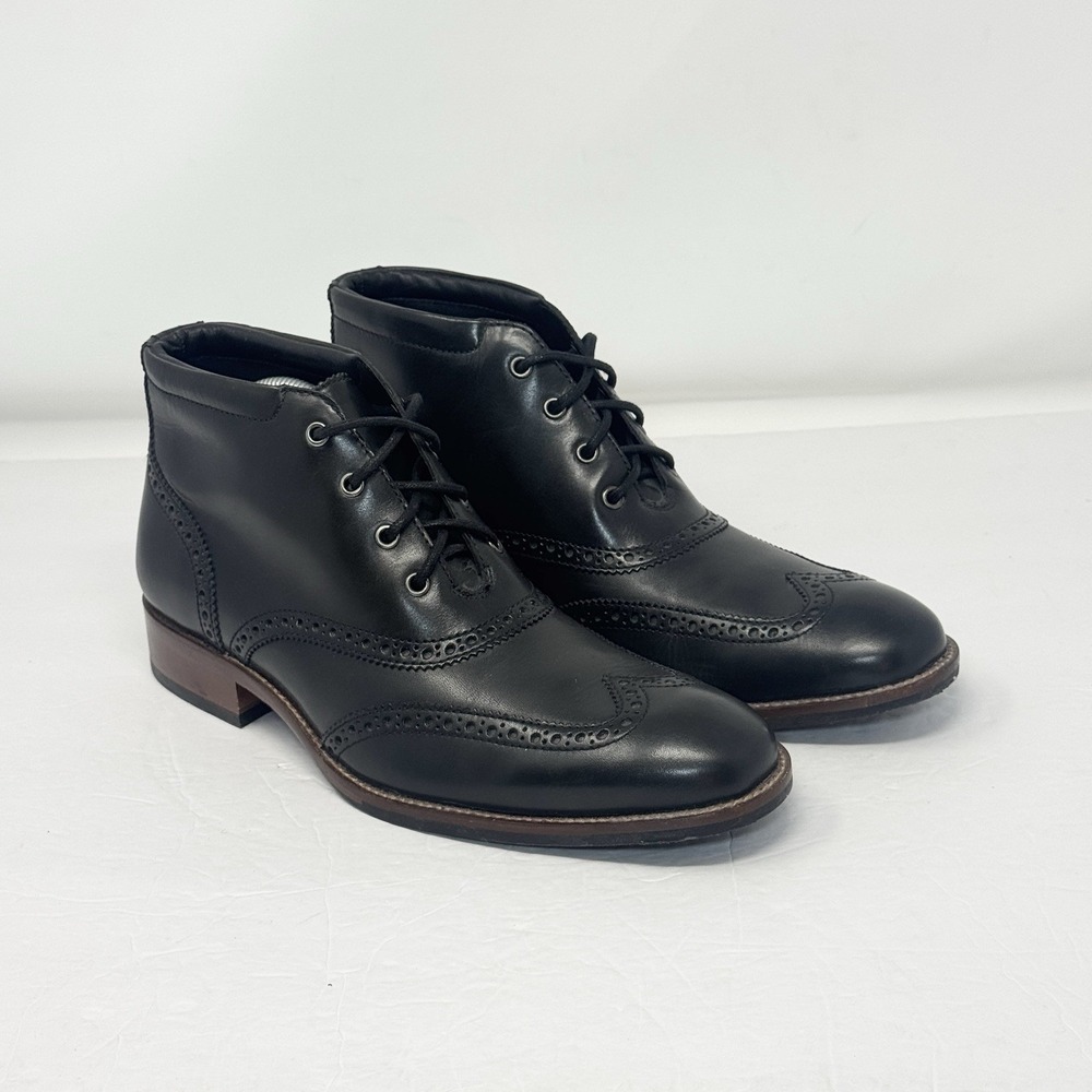 Cole Haan C11052 Black Leather Wingtip Brogue Dress Boots Mens 8.5 Lace Up